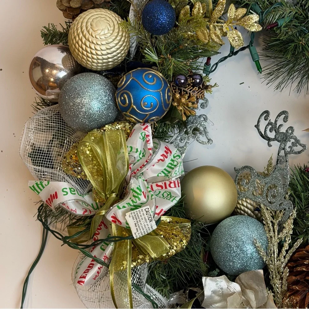 Festive Holiday Wreath with Gold and Silver Accents